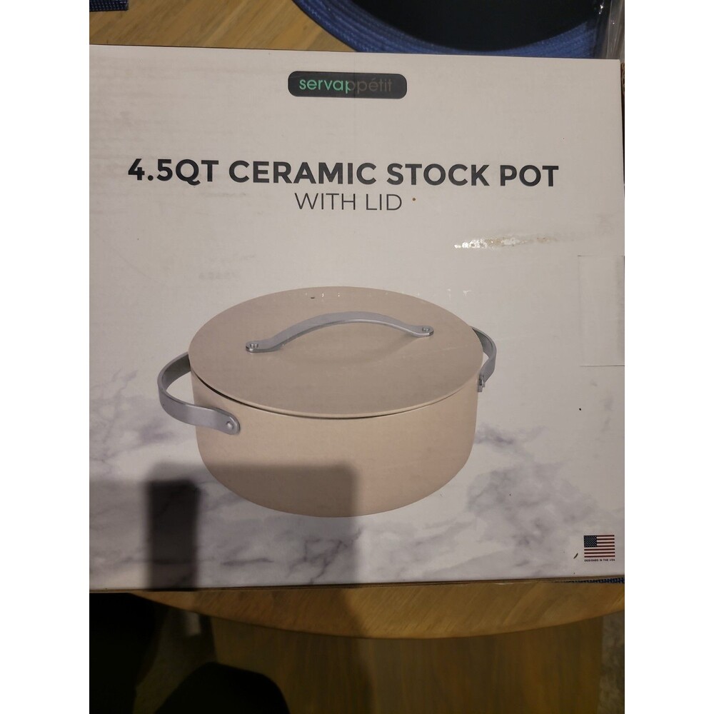 Servappetit 4.5 Qt Ceramic-Coated Stockpot w/ Lid, Beige